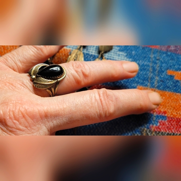 Native American Vintage Silver Black Onyx Necklace Watchband Bracelet Ring Set - Picture 12 of 15